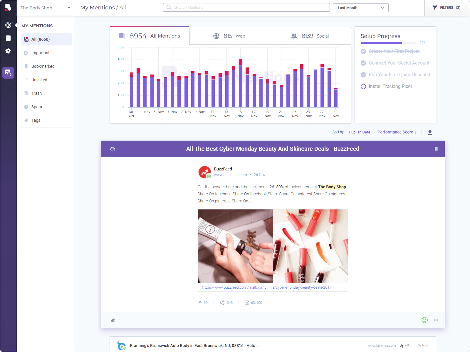 BrandMentions monitoring interface