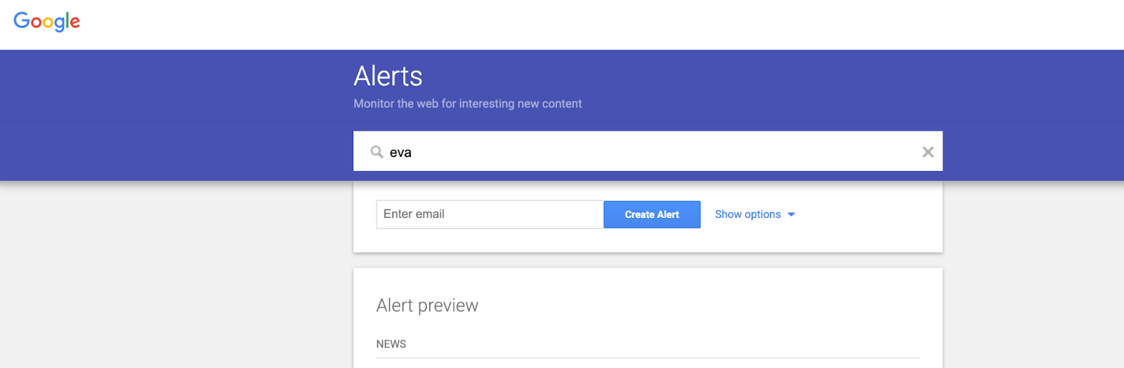 Google Alerts interface